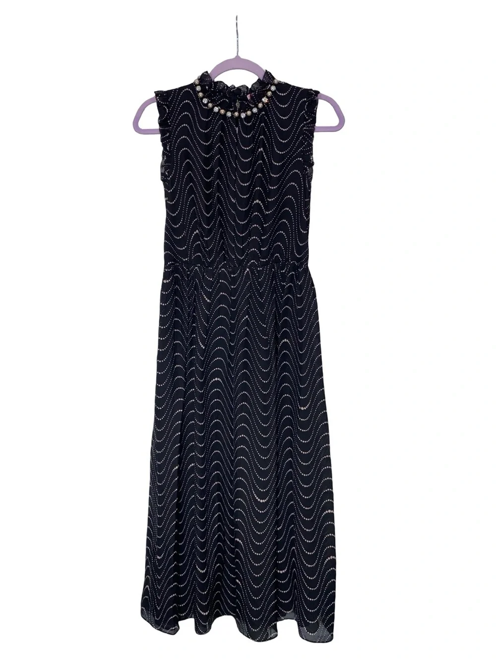Kate Spade New York Wavy Dot Silk Midi Dress with Pearl Embellished Collar